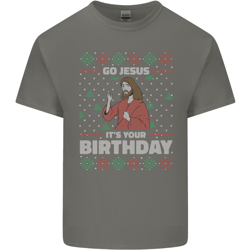 Go Jesus It's Your Birthday Funny Christmas Mens Cotton T-Shirt Tee Top Charcoal