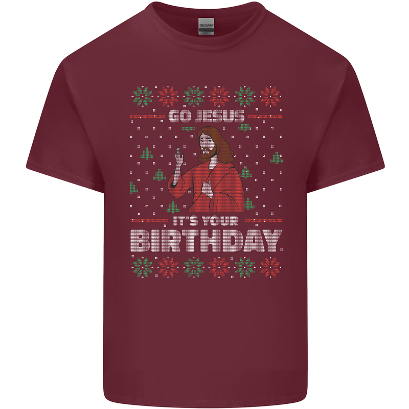 Go Jesus It's Your Birthday Funny Christmas Mens Cotton T-Shirt Tee Top Maroon