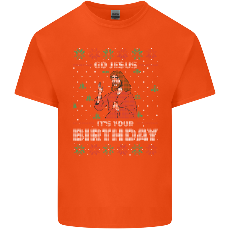 Go Jesus It's Your Birthday Funny Christmas Mens Cotton T-Shirt Tee Top Orange
