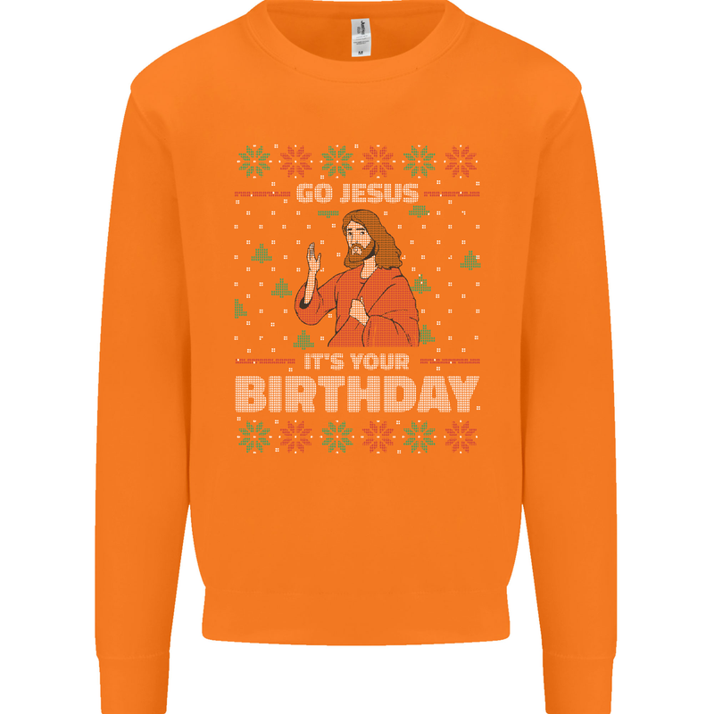 Go Jesus It's Your Birthday Funny Christmas Mens Sweatshirt Jumper Orange