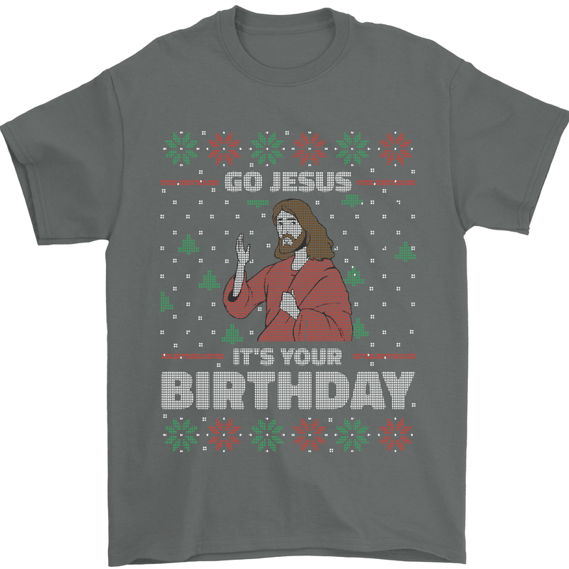 Go Jesus It's Your Birthday Funny Christmas Mens T-Shirt Cotton Gildan Charcoal