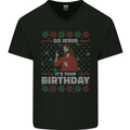 Go Jesus It's Your Birthday Funny Christmas Mens V-Neck Cotton T-Shirt Black