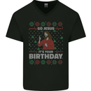 Go Jesus It's Your Birthday Funny Christmas Mens V-Neck Cotton T-Shirt Black