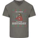Go Jesus It's Your Birthday Funny Christmas Mens V-Neck Cotton T-Shirt Charcoal