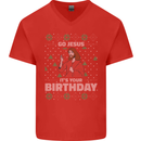 Go Jesus It's Your Birthday Funny Christmas Mens V-Neck Cotton T-Shirt Red