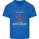 Go Jesus It's Your Birthday Funny Christmas Mens V-Neck Cotton T-Shirt Royal Blue