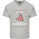 Go Jesus It's Your Birthday Funny Christmas Mens V-Neck Cotton T-Shirt Sports Grey
