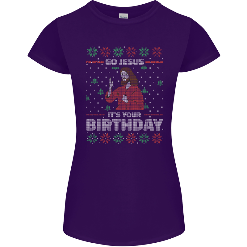 Go Jesus It's Your Birthday Funny Christmas Womens Petite Cut T-Shirt Purple