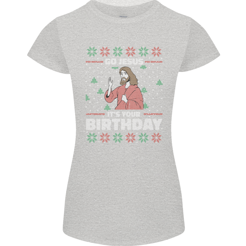 Go Jesus It's Your Birthday Funny Christmas Womens Petite Cut T-Shirt Sports Grey