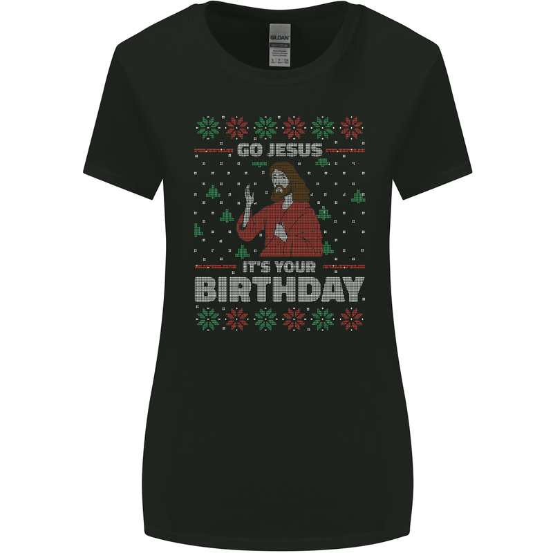 Go Jesus It's Your Birthday Funny Christmas Womens Wider Cut T-Shirt Black