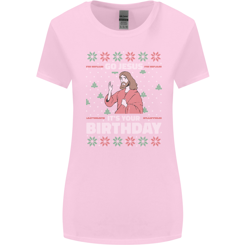 Go Jesus It's Your Birthday Funny Christmas Womens Wider Cut T-Shirt Light Pink