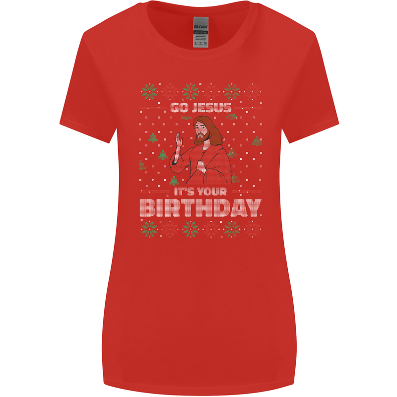 Go Jesus It's Your Birthday Funny Christmas Womens Wider Cut T-Shirt Red