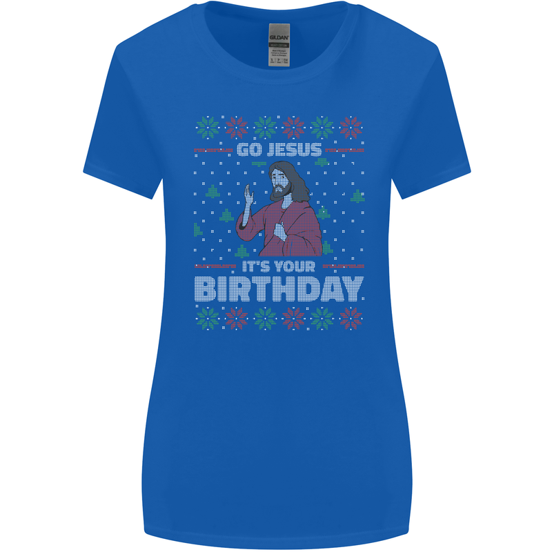 Go Jesus It's Your Birthday Funny Christmas Womens Wider Cut T-Shirt Royal Blue