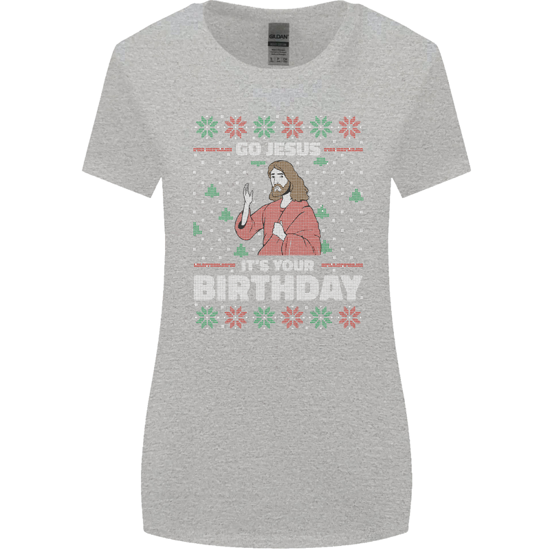 Go Jesus It's Your Birthday Funny Christmas Womens Wider Cut T-Shirt Sports Grey