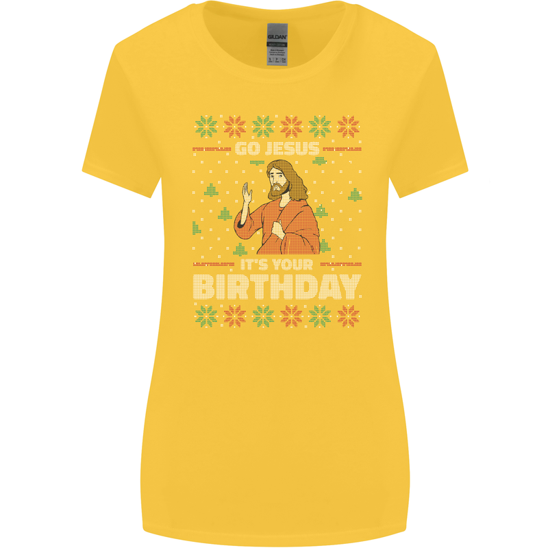 Go Jesus It's Your Birthday Funny Christmas Womens Wider Cut T-Shirt Yellow