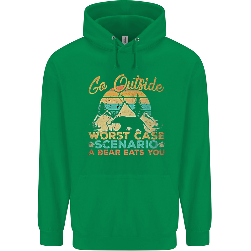 Go Outside Funny Camping Hiking Trekking Childrens Kids Hoodie Irish Green