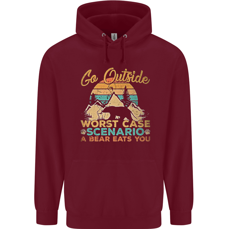 Go Outside Funny Camping Hiking Trekking Childrens Kids Hoodie Maroon