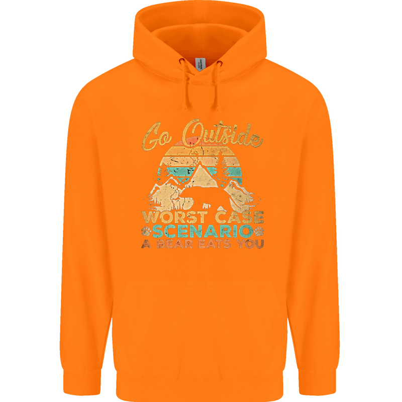 Go Outside Funny Camping Hiking Trekking Childrens Kids Hoodie Orange