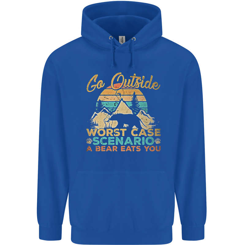 Go Outside Funny Camping Hiking Trekking Childrens Kids Hoodie Royal Blue