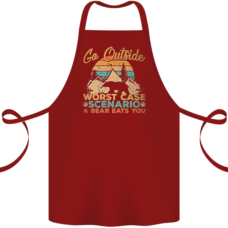Go Outside Funny Camping Hiking Trekking Cotton Apron 100% Organic Maroon