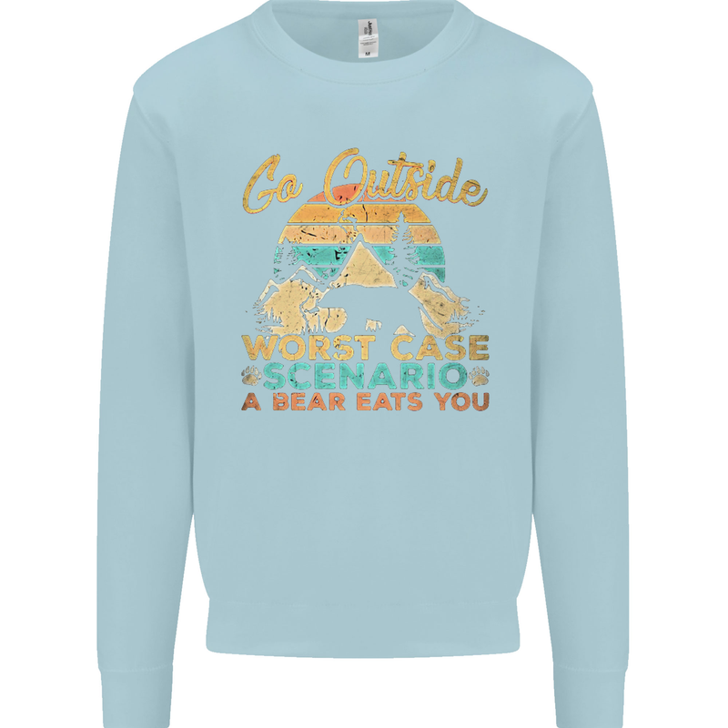 Go Outside Funny Camping Hiking Trekking Kids Sweatshirt Jumper Light Blue