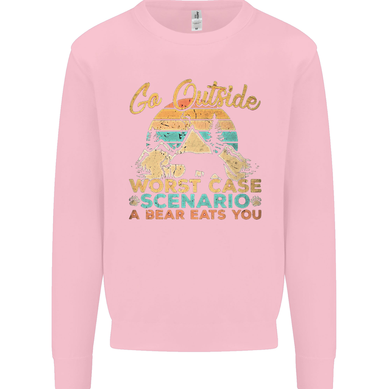 Go Outside Funny Camping Hiking Trekking Kids Sweatshirt Jumper Light Pink