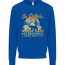 Go Outside Funny Camping Hiking Trekking Kids Sweatshirt Jumper Royal Blue