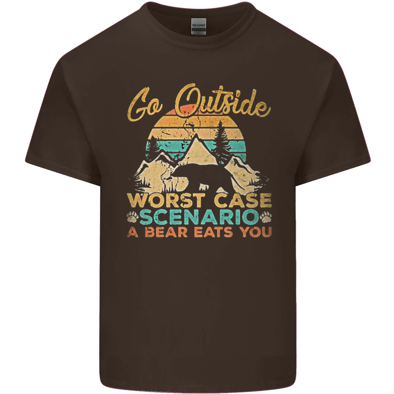 Go Outside Funny Camping Hiking Trekking Kids T-Shirt Childrens Chocolate