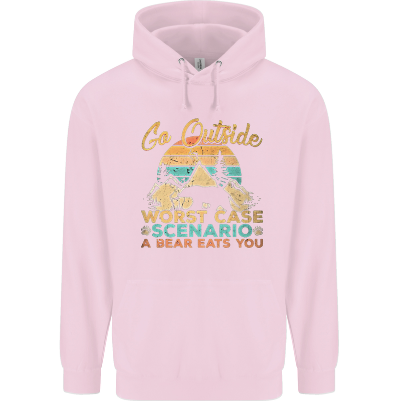 Go Outside Funny Camping Hiking Trekking Mens 80% Cotton Hoodie Light Pink
