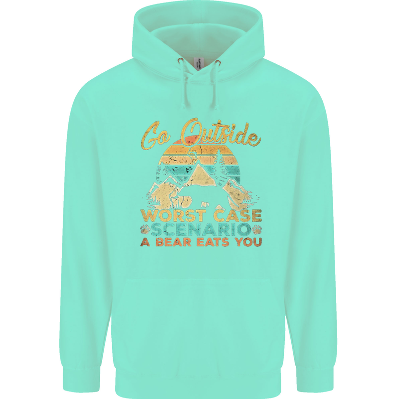 Go Outside Funny Camping Hiking Trekking Mens 80% Cotton Hoodie Peppermint