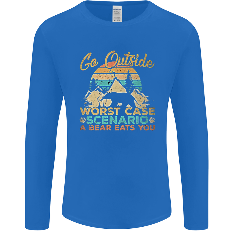 Go Outside Funny Camping Hiking Trekking Mens Long Sleeve T-Shirt Royal Blue