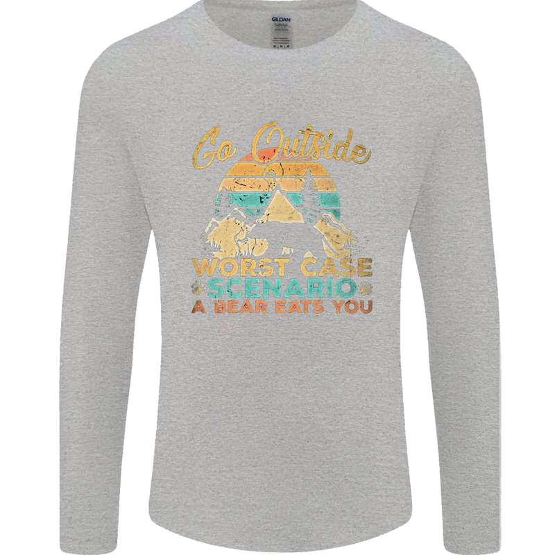 Go Outside Funny Camping Hiking Trekking Mens Long Sleeve T-Shirt Sports Grey