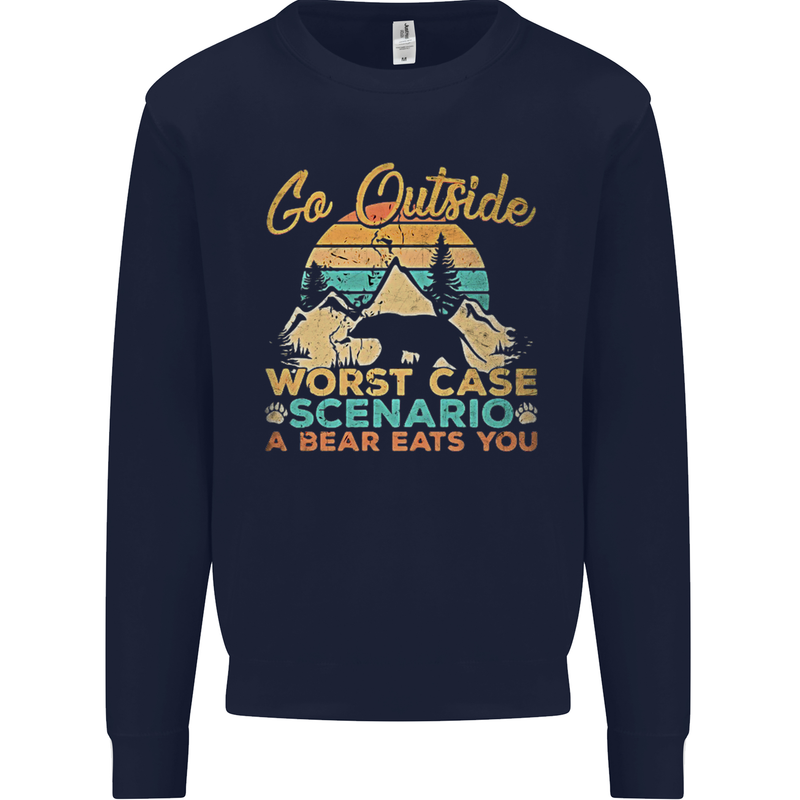 Go Outside Funny Camping Hiking Trekking Mens Sweatshirt Jumper Navy Blue