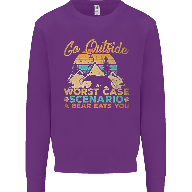 Go Outside Funny Camping Hiking Trekking Mens Sweatshirt Jumper Purple