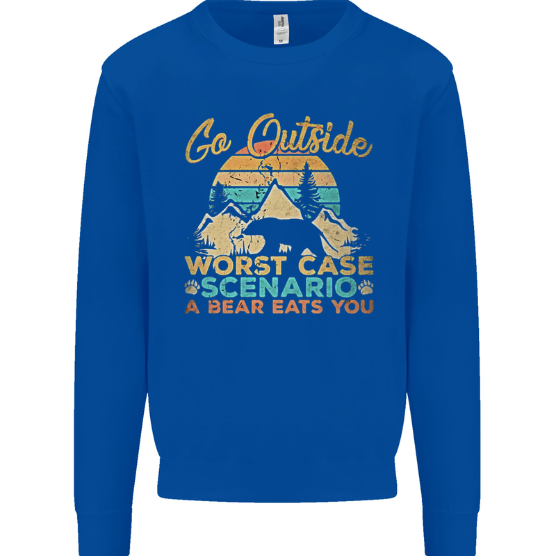Go Outside Funny Camping Hiking Trekking Mens Sweatshirt Jumper Royal Blue