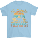 Go Outside Funny Camping Hiking Trekking Mens T-Shirt Cotton Gildan Light Blue