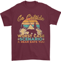Go Outside Funny Camping Hiking Trekking Mens T-Shirt Cotton Gildan Maroon