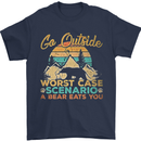 Go Outside Funny Camping Hiking Trekking Mens T-Shirt Cotton Gildan Navy Blue