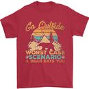 Go Outside Funny Camping Hiking Trekking Mens T-Shirt Cotton Gildan Red