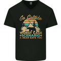 Go Outside Funny Camping Hiking Trekking Mens V-Neck Cotton T-Shirt Black