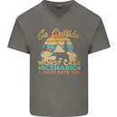 Go Outside Funny Camping Hiking Trekking Mens V-Neck Cotton T-Shirt Charcoal