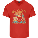 Go Outside Funny Camping Hiking Trekking Mens V-Neck Cotton T-Shirt Red