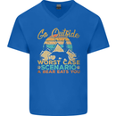 Go Outside Funny Camping Hiking Trekking Mens V-Neck Cotton T-Shirt Royal Blue