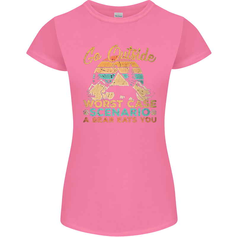 Go Outside Funny Camping Hiking Trekking Womens Petite Cut T-Shirt Azalea