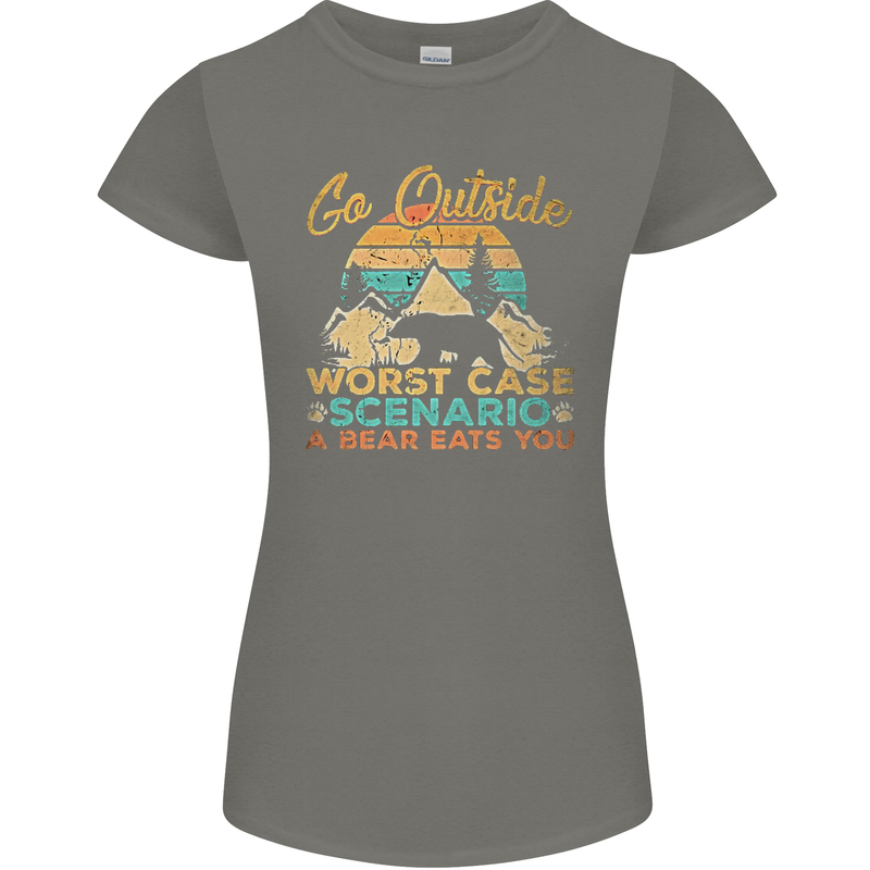 Go Outside Funny Camping Hiking Trekking Womens Petite Cut T-Shirt Charcoal