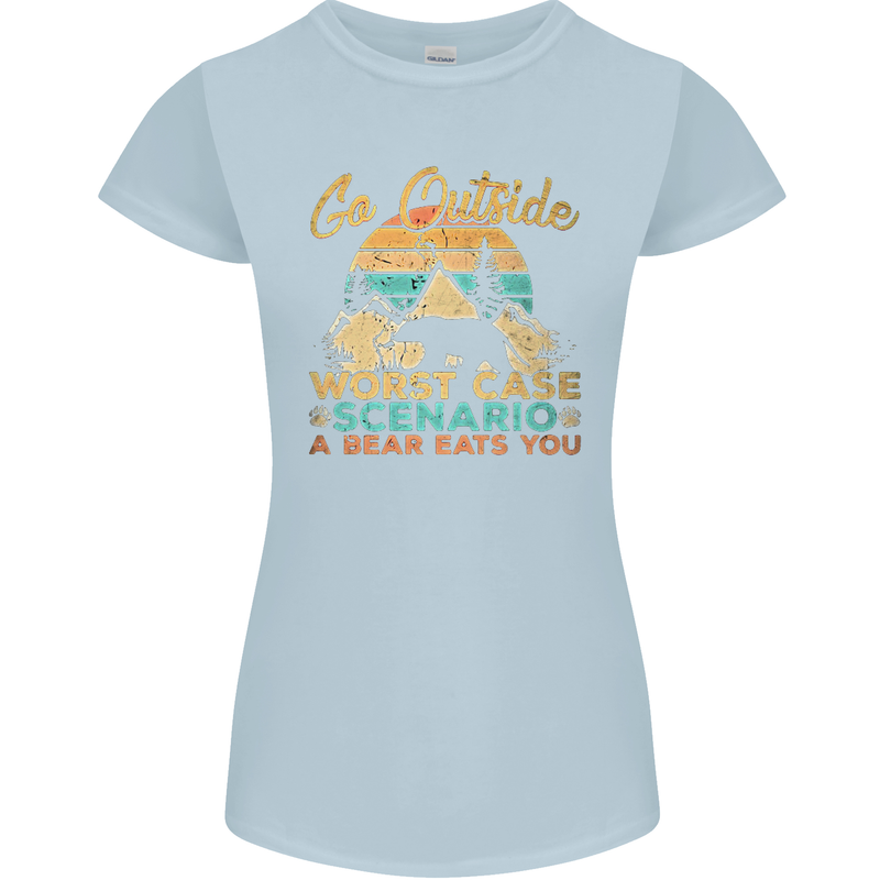 Go Outside Funny Camping Hiking Trekking Womens Petite Cut T-Shirt Light Blue