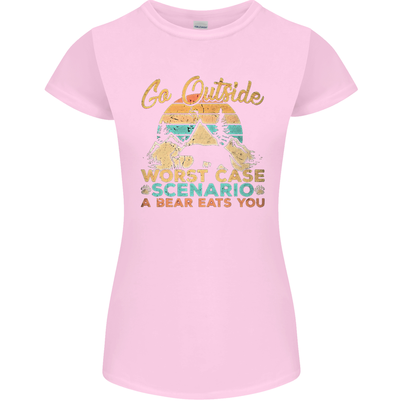 Go Outside Funny Camping Hiking Trekking Womens Petite Cut T-Shirt Light Pink