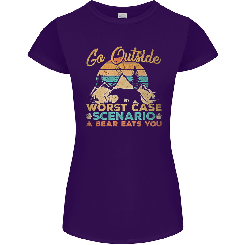 Go Outside Funny Camping Hiking Trekking Womens Petite Cut T-Shirt Purple