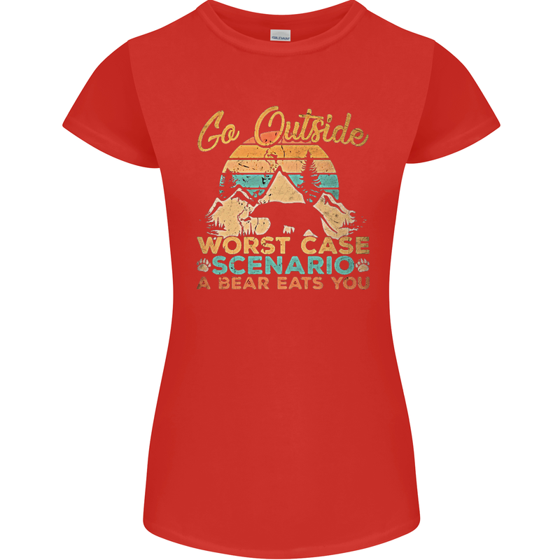 Go Outside Funny Camping Hiking Trekking Womens Petite Cut T-Shirt Red