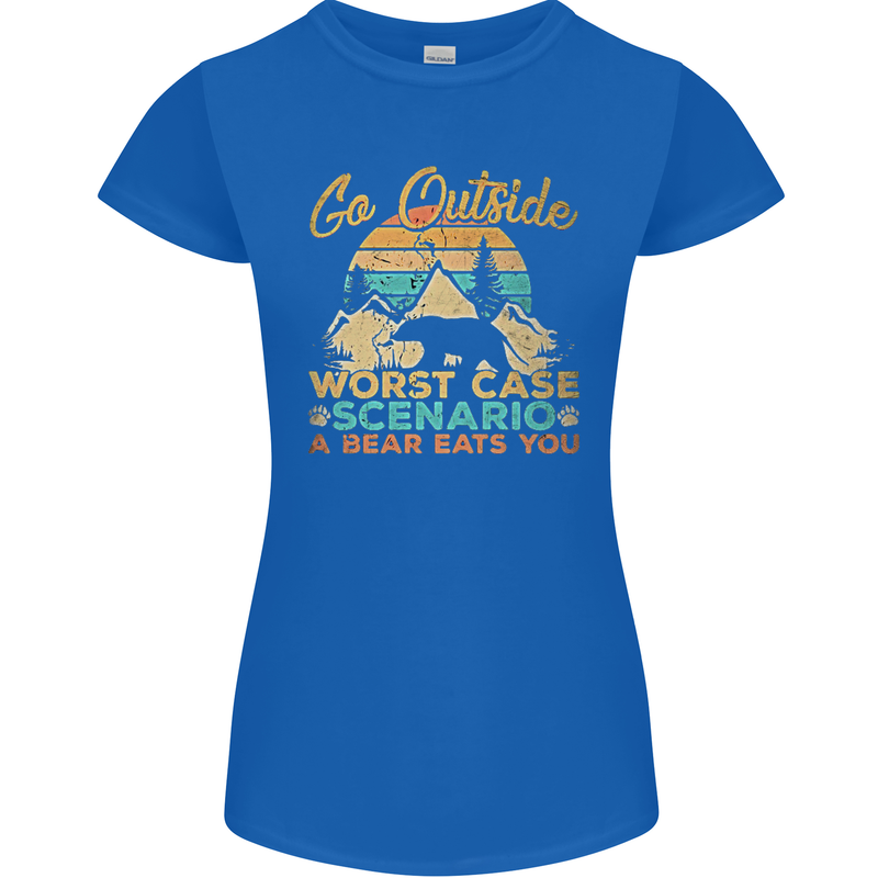 Go Outside Funny Camping Hiking Trekking Womens Petite Cut T-Shirt Royal Blue